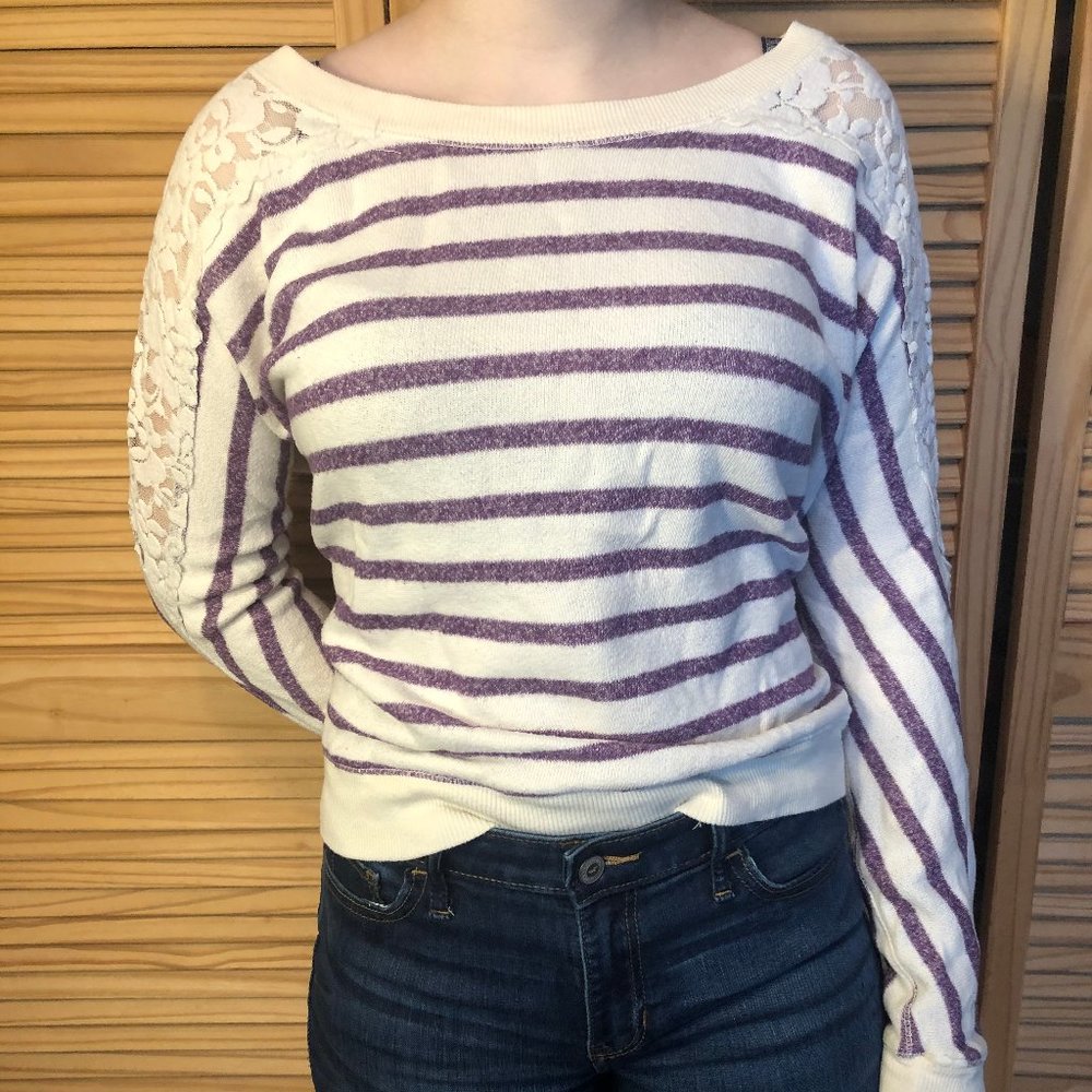 Striped Aeropostale sweater with lace arms
